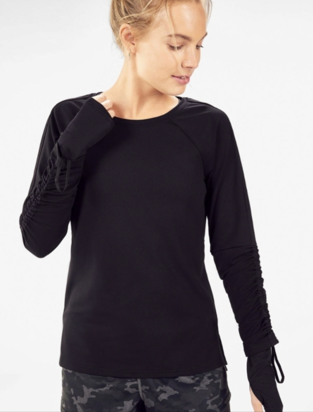 Fabletics Cashel Adjustable Long-Sleeve Top, Color Black Size M